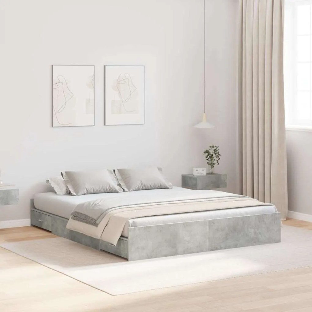 vidaXL Estrado de cama com arrumação Cinzento cimento 160 x 200 cm