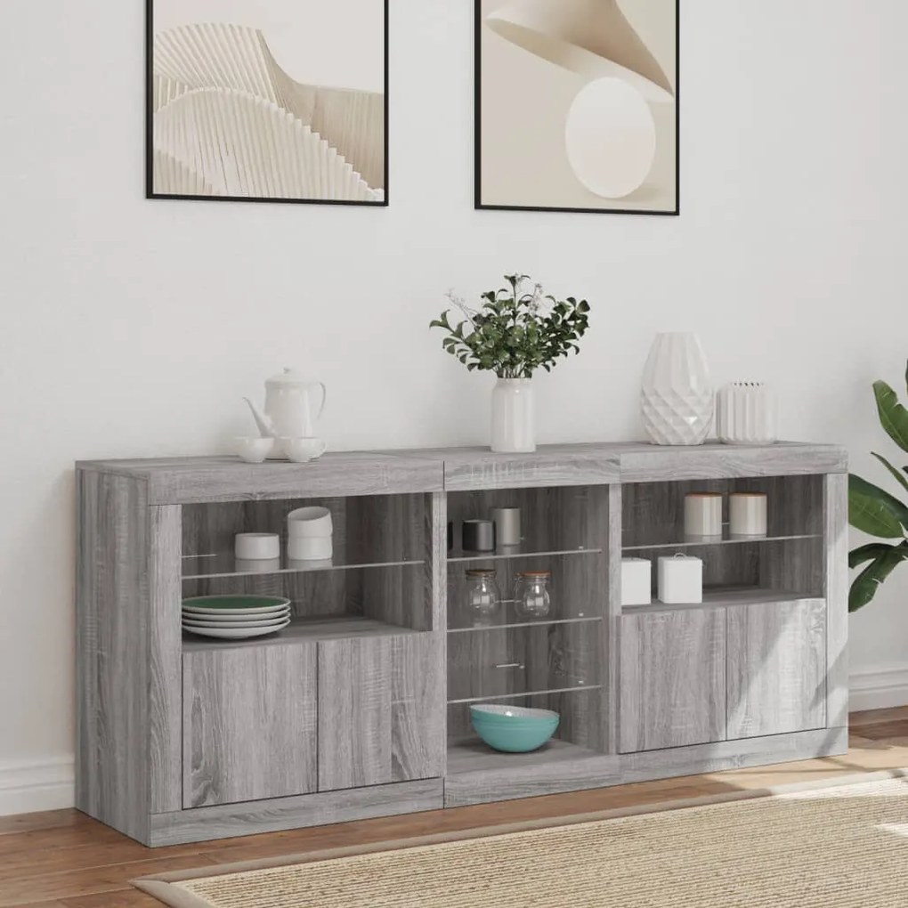 Aparador com luzes LED 162x37x67 cm cinzento sonoma