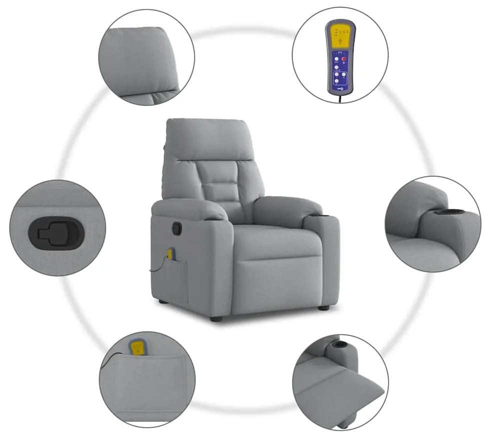 Poltrona de massagens reclinável tecido cinzento-claro