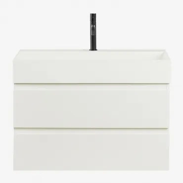 Conjunto De Móvel De Casa De Banho Suspenso Em Madeira E Folha De Freixo Com Lavatório Integrado Ona Branco & Sem Espelho & Preto - Sklum