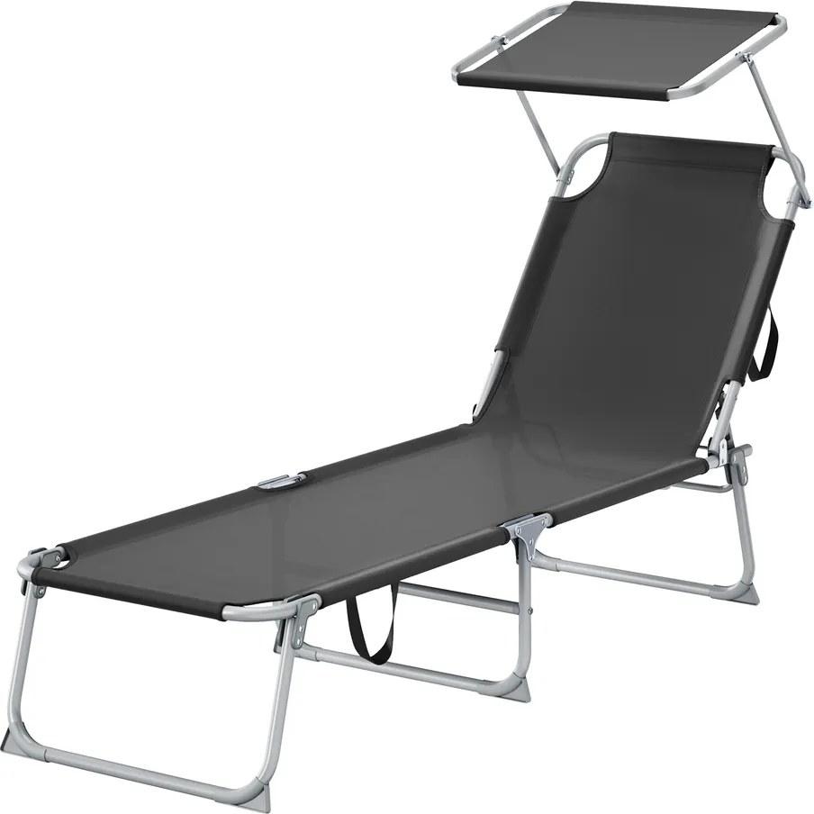 Espreguiçadeira jardim dobrável, com capacidade para 110 kg, com pára-sol ajustável Preto