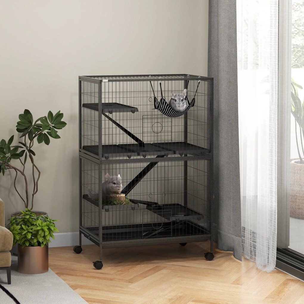 PawHut Gaiola para Roedores 80x52x128 cm Casa de 4 Alturas com Rampas
