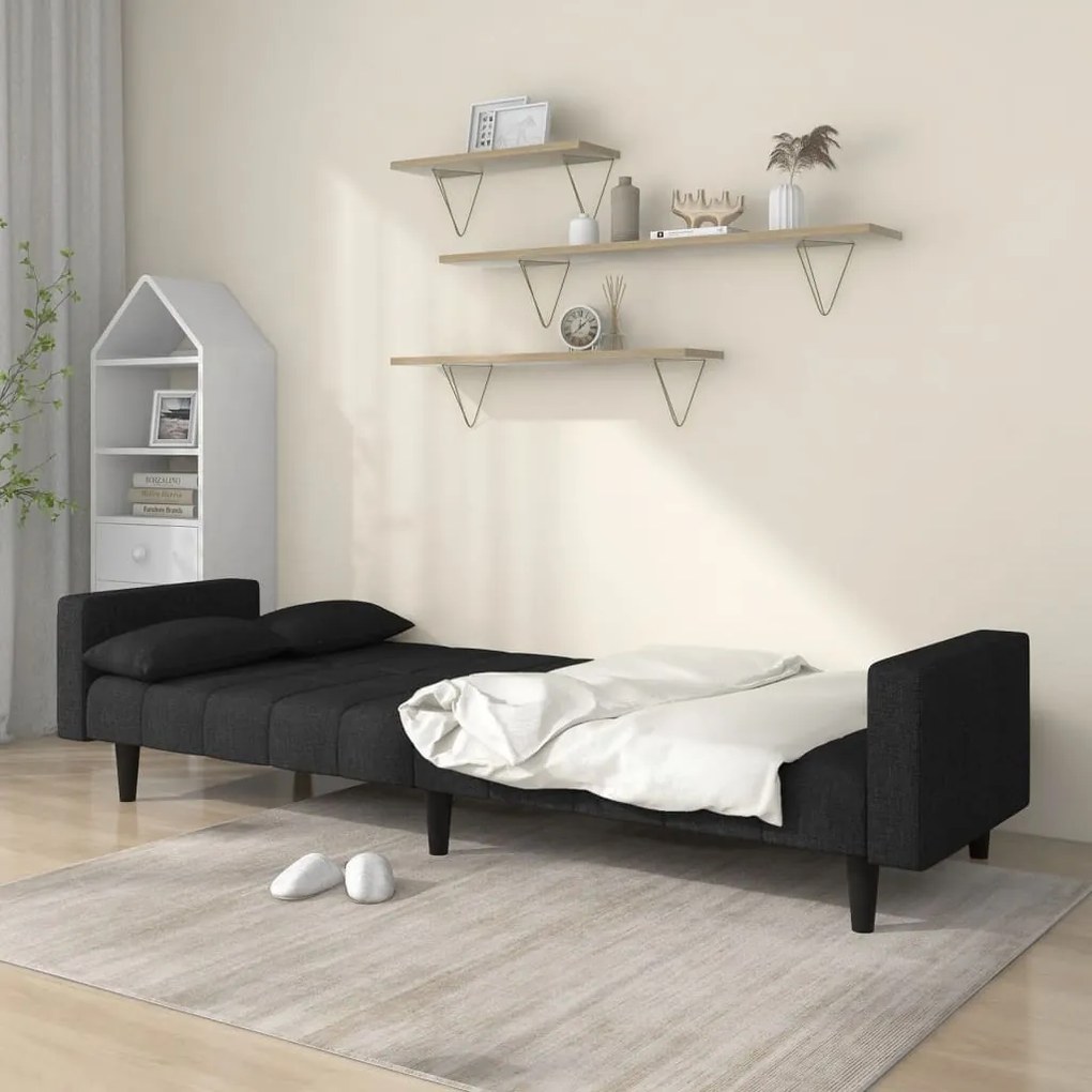 Sofá-cama 2 lugares com duas almofadas tecido preto