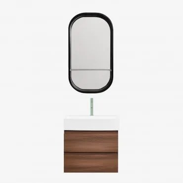 Conjunto De Móvel De Casa De Banho Em Madeira E Chapa De Freixo Com Lavatório Integrado Ona Madeira Escura & Oval Com Prateleira Preto - Sklum