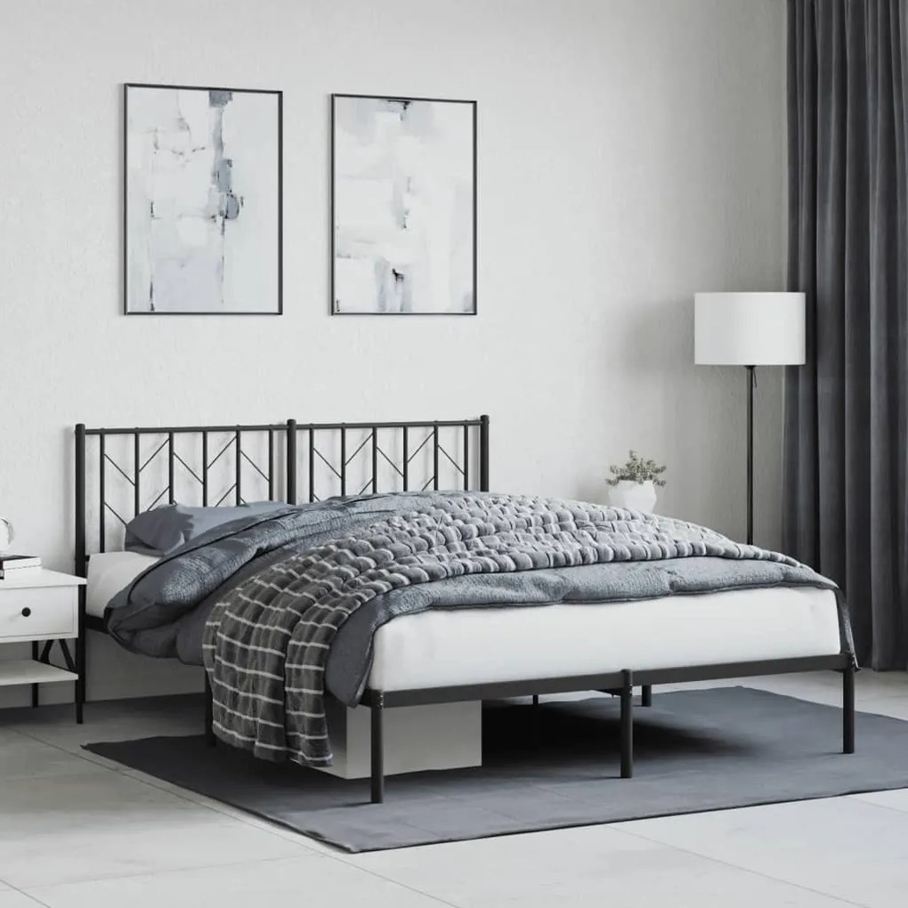 vidaXL Estrutura de cama em metal com cabeceira 150x200 cm preto