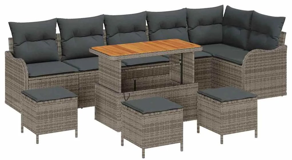 Conjunto de Sofá de Jardim de 10 Peças com Almofadas Cinzas de Polirat