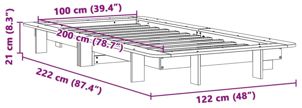Cama sem colchão 100x200 cm madeira de pinho maciça