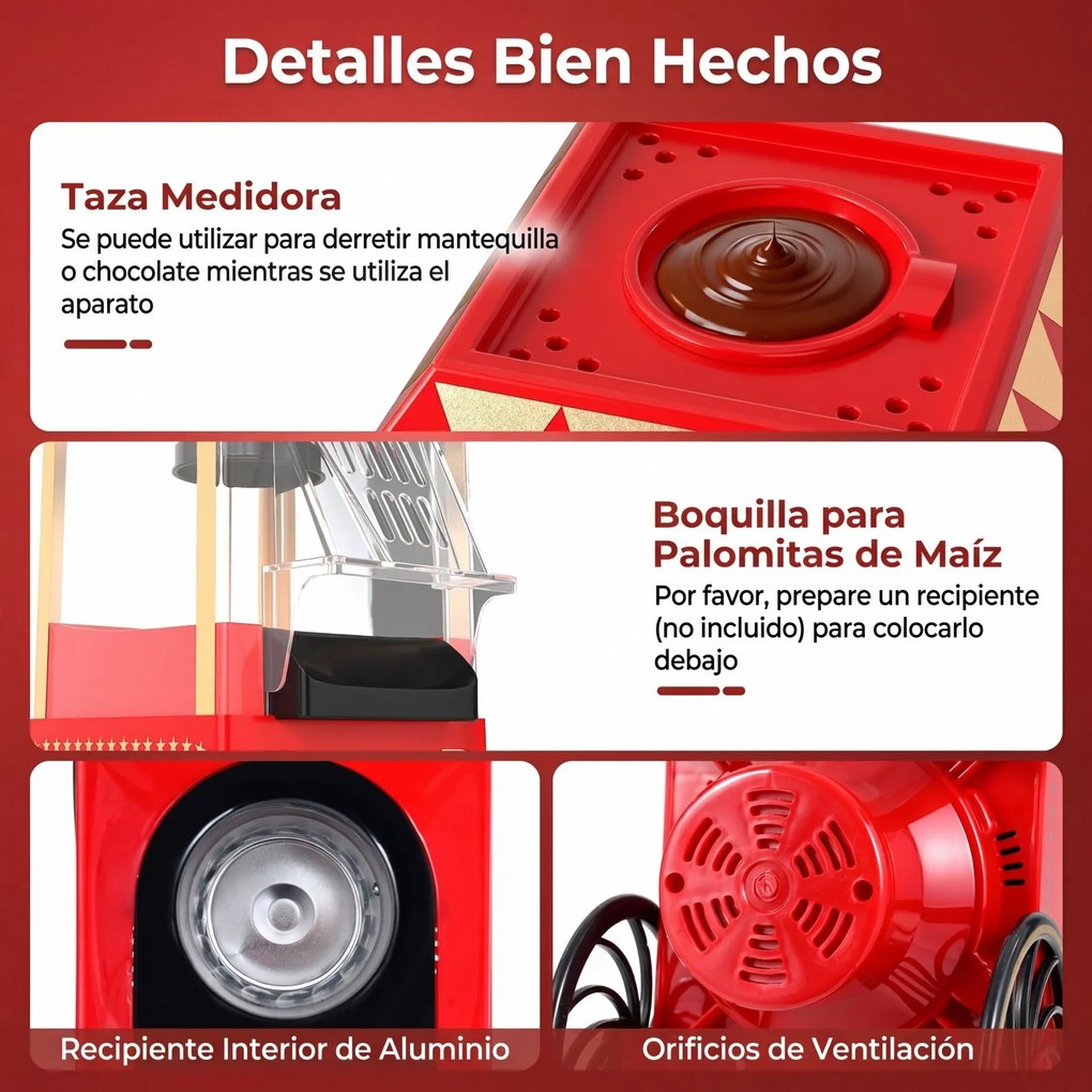 Máquina de Pipocas Elétrica, 24,5 x 16,5 x 39 cm, com Ar Quente sem Óleo, Vermelho