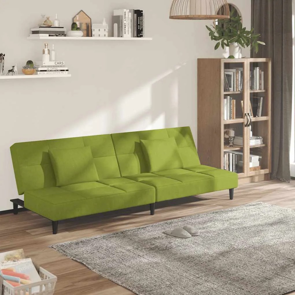 vidaXL Sofá-cama 2 lugares com duas almofadas veludo verde-claro