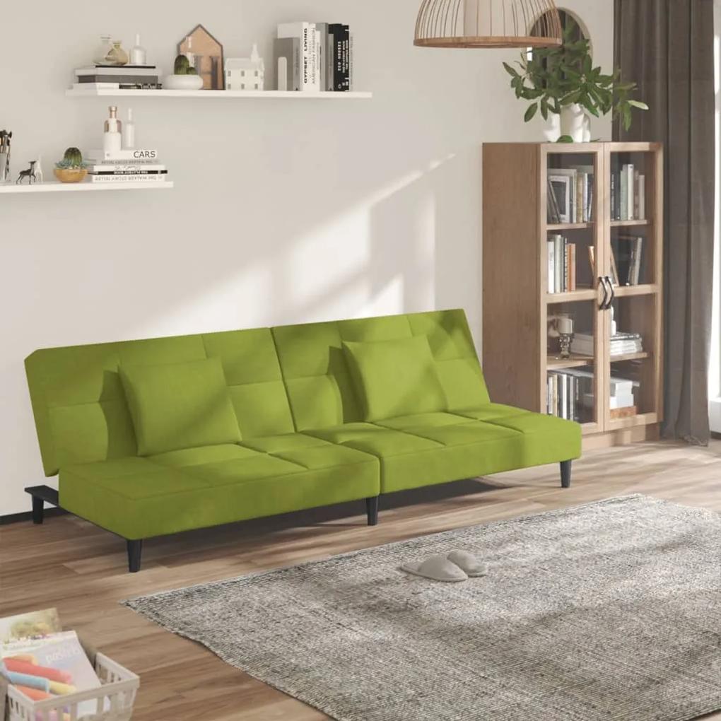 Sofá-cama 2 lugares com duas almofadas veludo verde-claro
