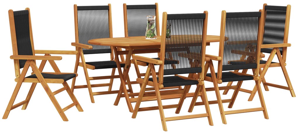 Conjunto de Jantar ao Ar Livre de 7 Peças - Madeira de Acácia Preta co