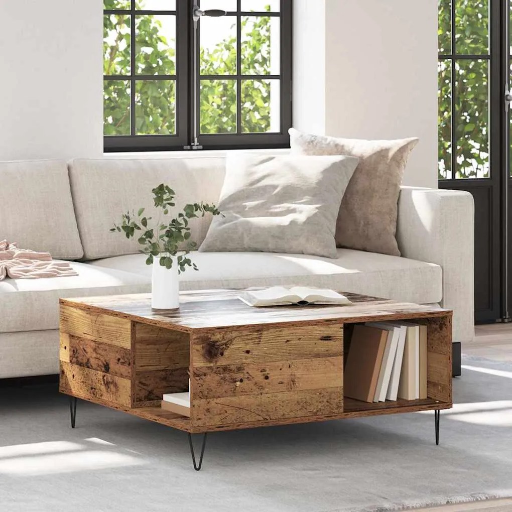 vidaXL Mesa de centro Madeira antiga 80 x 80 x 36.5 cm