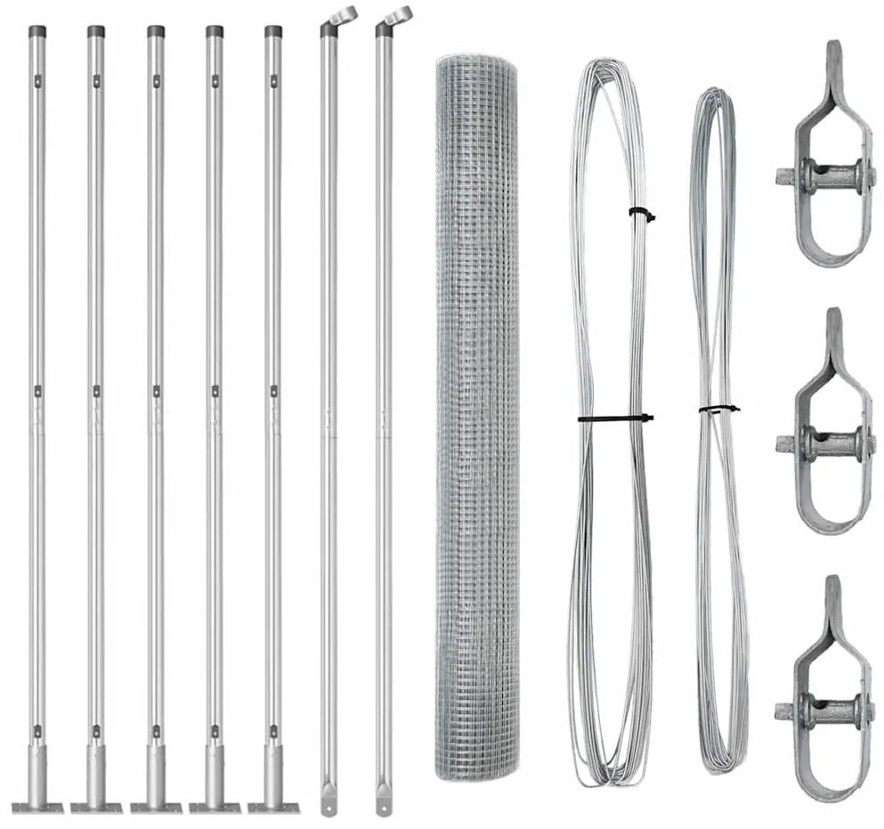 Cerca de Fio Soldado com 7 Postes Flangeados 1.2x10 m Aço Galvanizado