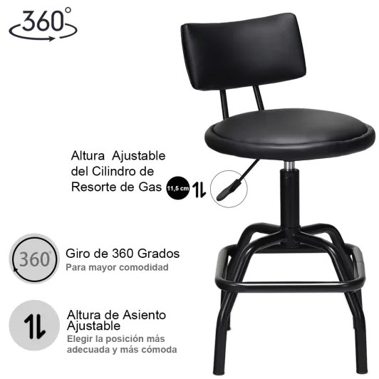 Banco de bar giratório Cadeira de bar estofada em couro PU Altura ajustável para cozinha Jantar Lounge Bar 53 x 53 x 84-95 cm Preto