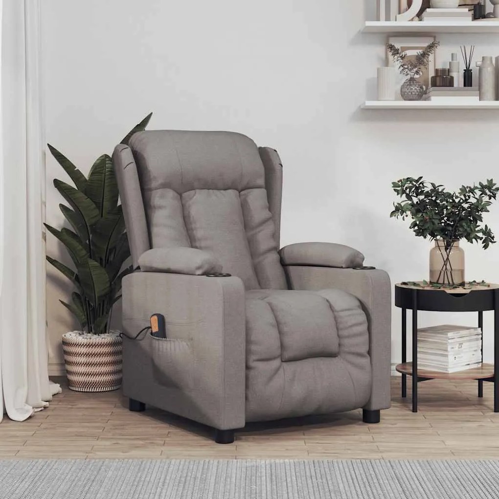vidaXL Poltrona de massagens tecido cinza-acastanhado