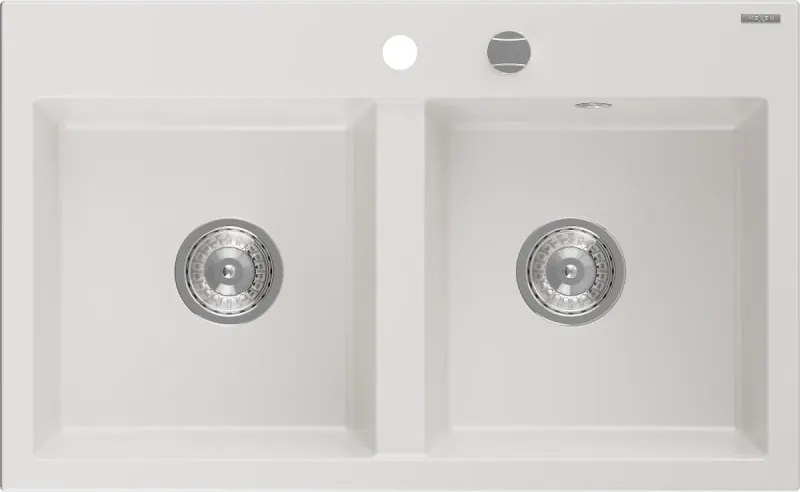 Mexen Hektor lava-loiça em granito de 2 cubas 800 x 480 mm, branco, sifão cromado - 6521802000-20
