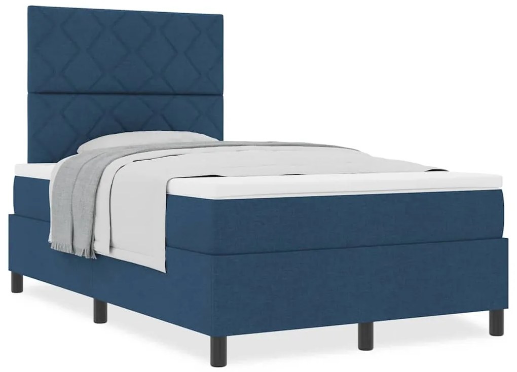 Cama Box Spring com Colchão Azul Pequeno Duplo Tecido