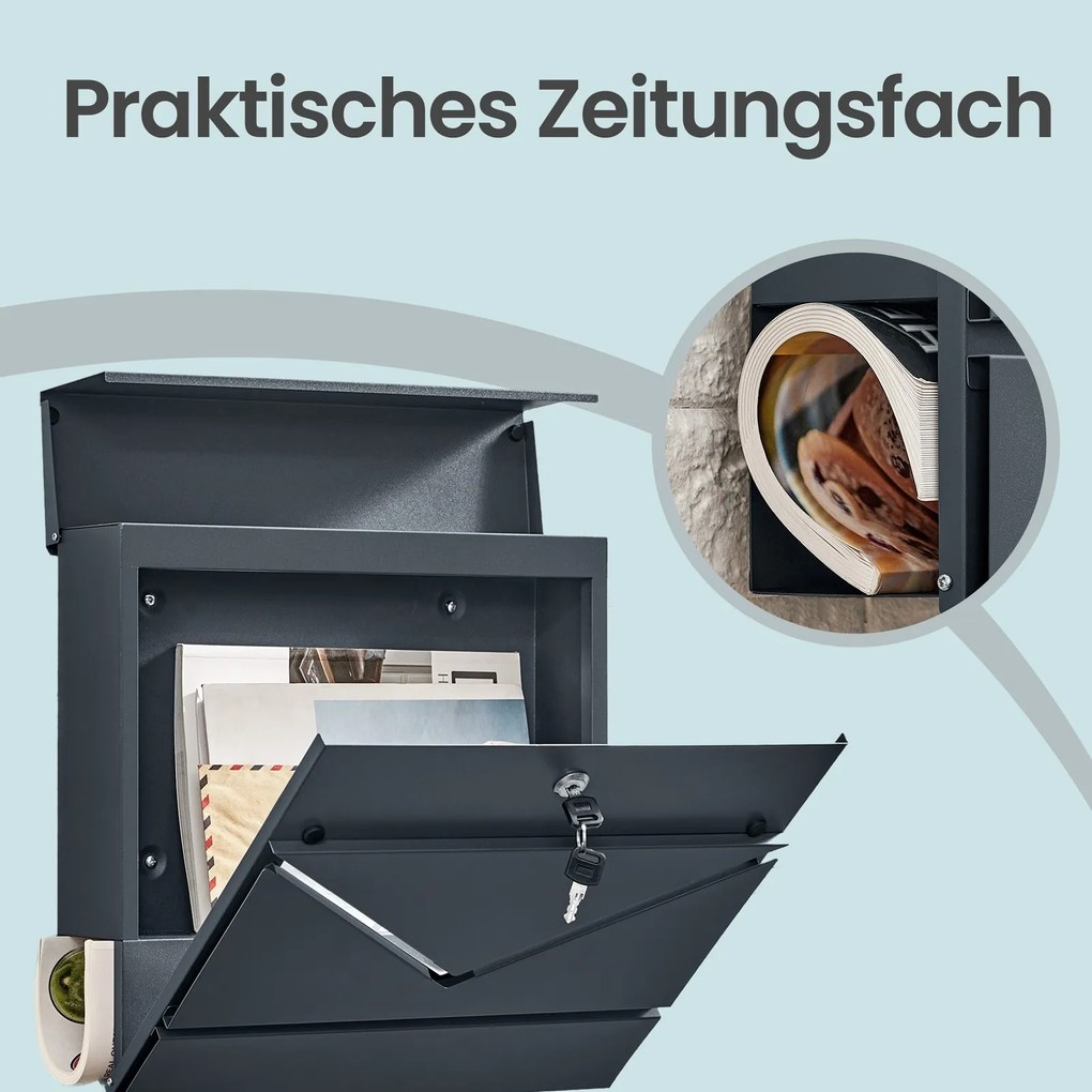 Caixa de correio 37 x 10,5 x 37 cm com compartimento para jornais, janela de visualização antracite