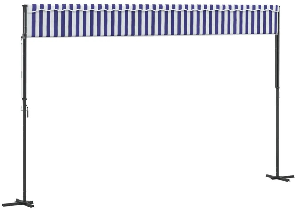 Toldo de pé 500x300 cm tecido e aço azul e branco