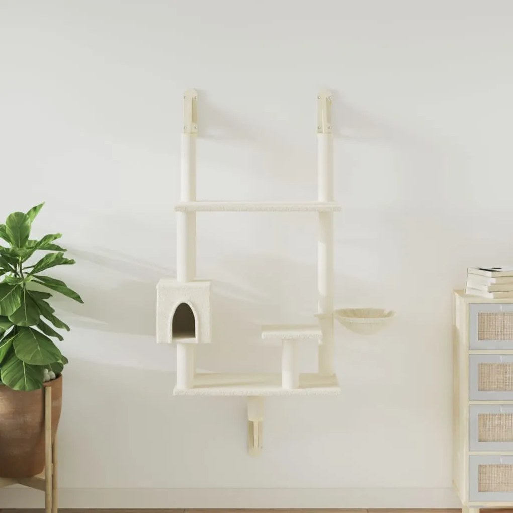 vidaXL Árvore de parede para gatos c/ poste arranhador 153 cm creme