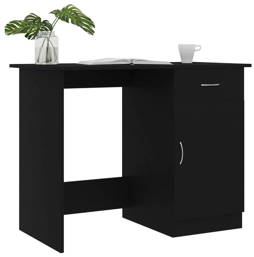 Secretária Woki com 1 Gaveta e Porta de 100 cm - Preto - Design Modern