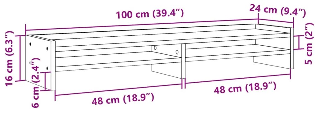 Suporte monitor 100x24x16 cm derivados madeira cinzento sonoma