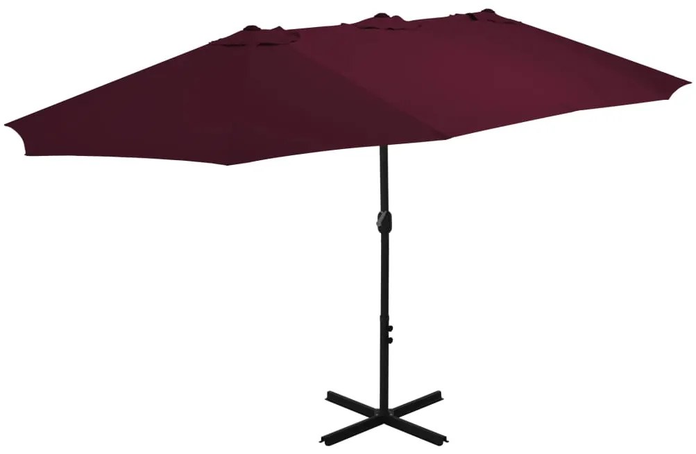 vidaXL Guarda-sol exterior c/ poste alumínio 460x270cm vermelho bordô