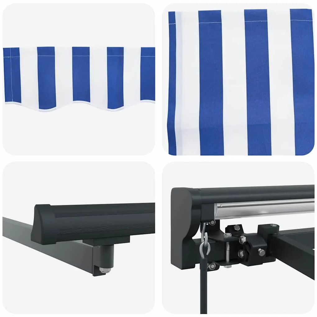 Toldo Retrátil Azul e Branco 300x250 cm Poliéster e Alumínio