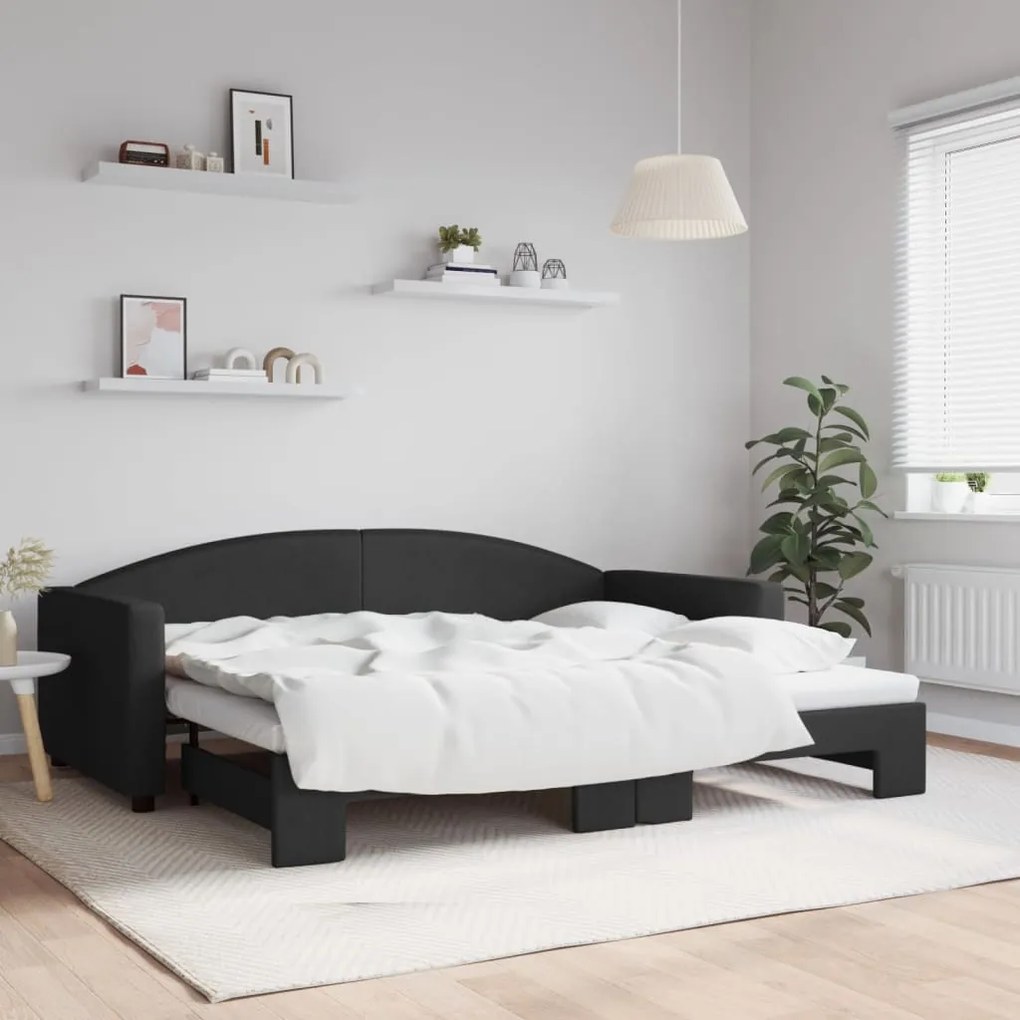 vidaXL Sofá-cama com gavetão 90x200 cm tecido preto