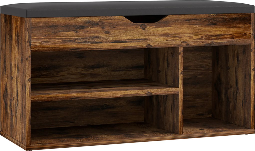 HOMCOM Móvel para Sapatos Banco de Sapatos 2 Níveis de Arrumação 80x30x43cm Castanho Rústico | Aosom Portugal