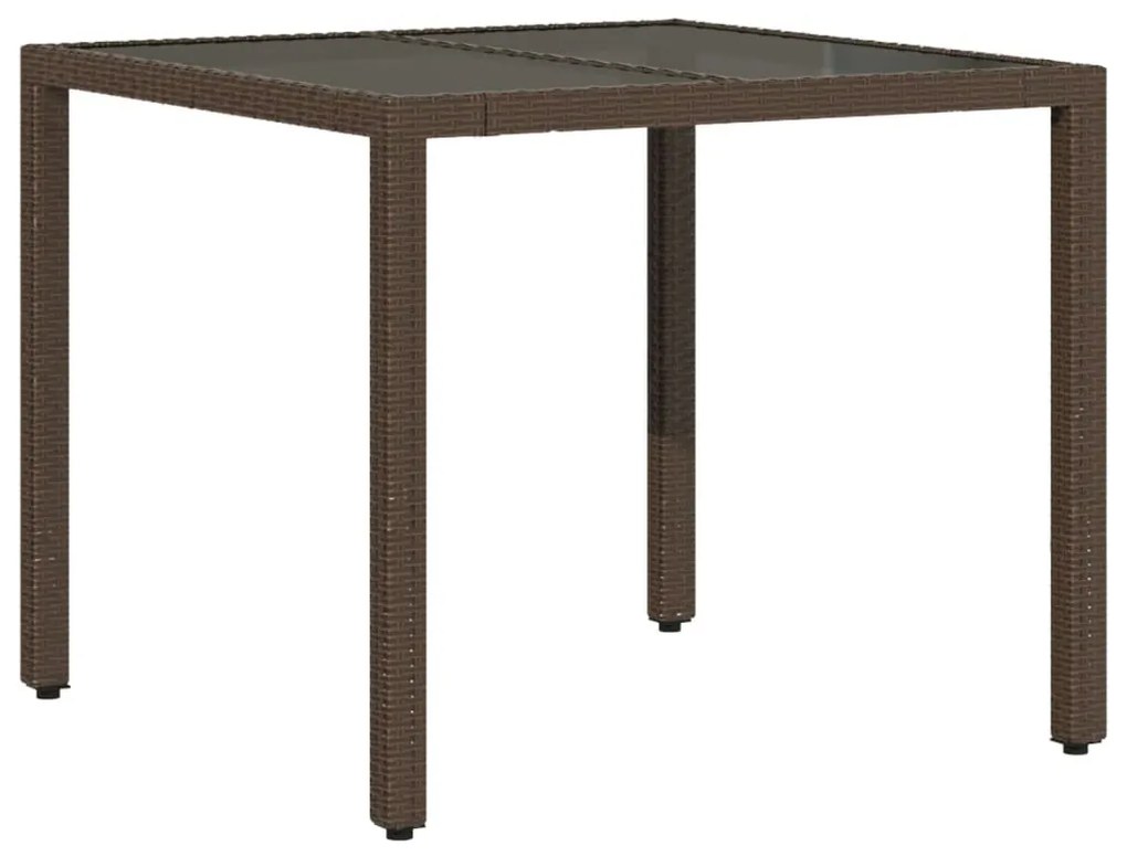 Mesa de jardim com tampo de vidro 90x90x75 cm vime PE castanho