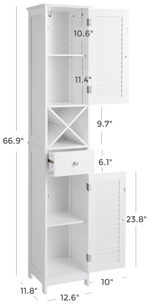 Armário de casa de banho com portas de batente estilo escandinavo 32 x 30 x 170 cm Branco