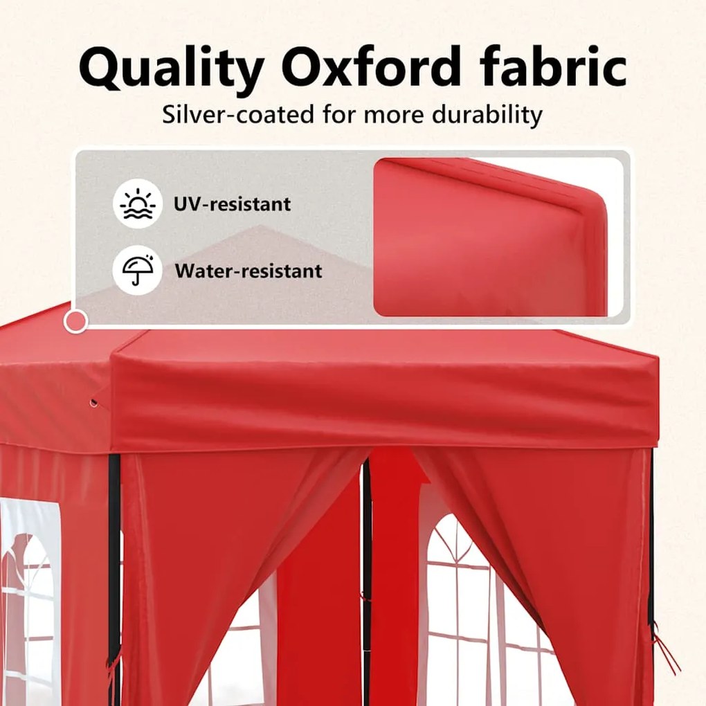 Tenda para festas dobrável com paredes laterais 2x2 m vermelho
