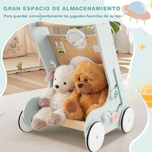 Andarilho de Madeira para Bebés Centro de Atividades de Aprendizagem para Empurrar e Puxar Verde