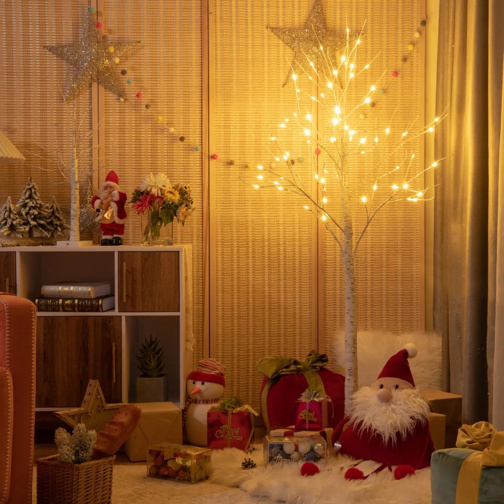 Árvore de Natal artificial de 150 cm com ramos de bétula e 72 luzes LED brancas Mini árvore decorativa Branca
