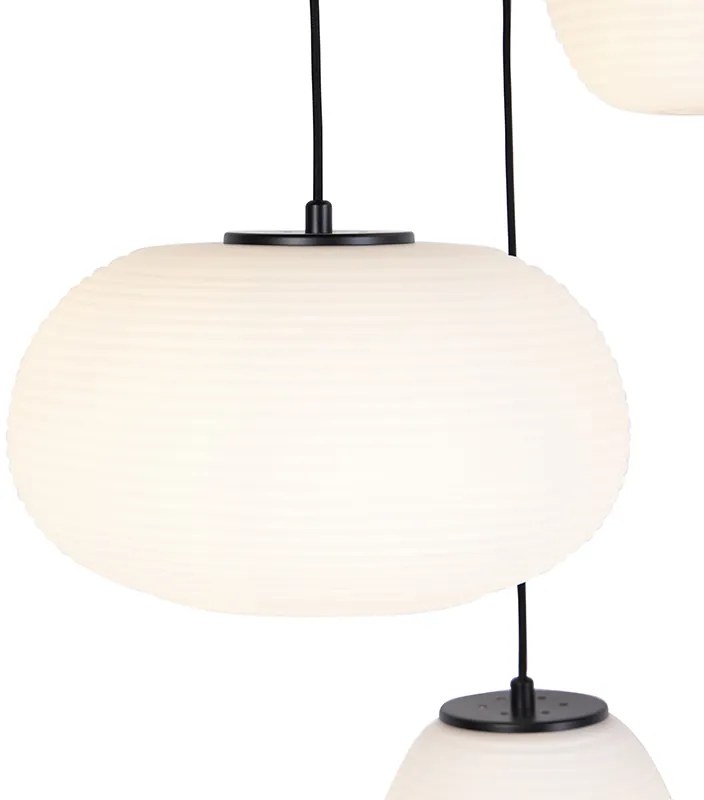 Candeeiro de suspensão design preto 3 luzes com vidro opal - Hero Design
