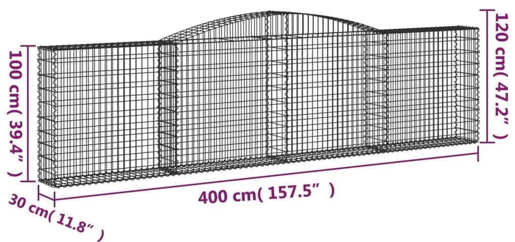 Cestos gabião arqueados 7pcs 400x30x100/120cm ferro galvanizado