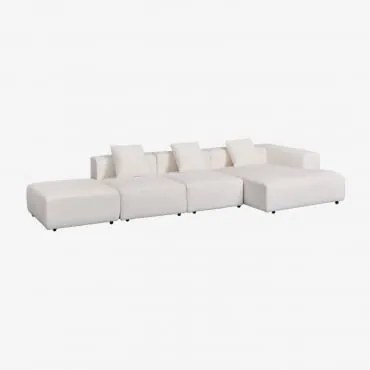 Sofá Modular Chaise Longue Canto Direito 3 Peças Com Puff (↔︎390 Cm) Bruna Bouclé Blanco - Sklum