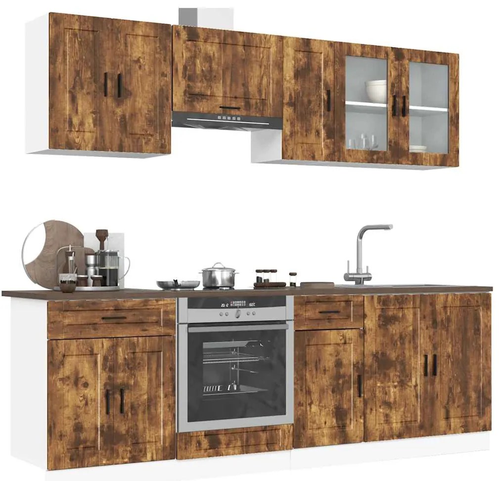 8 peças armário de cozinha conjunto Kalmar carvalho fumado