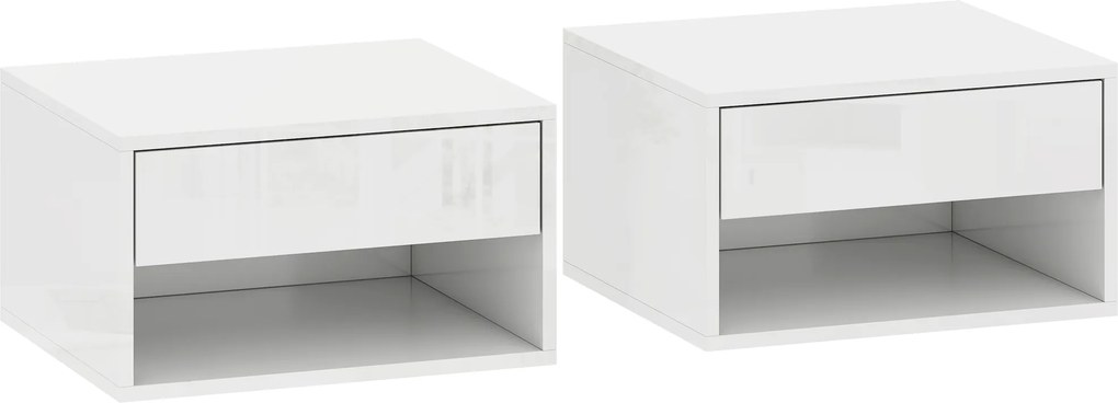 HOMCOM Conjunto de Mesas de Cabeceira Suspensas com Gaveta e Prateleira Aberta 37x32x21 cm Branco Brilhante | Aosom Portugal