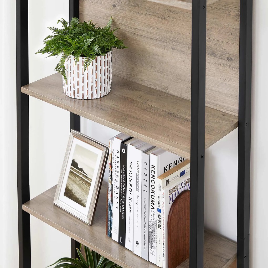 Estante de pé com 5 níveis de prateleiras abertas 62 x 24 x 165 cm Preto-Greige