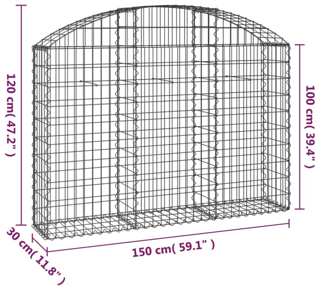 Cesto gabião arqueado 150x30x100/120 cm ferro galvanizado
