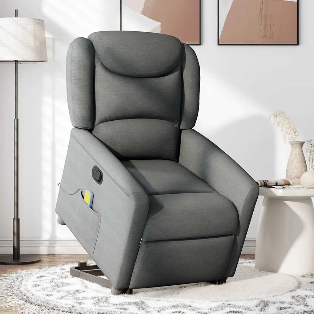 Poltrona elevatória de massagens tecido cinzento-escuro