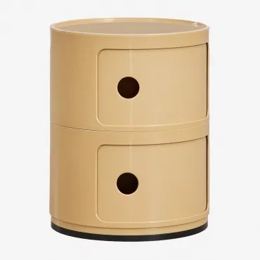 Pack De 2 Mesas De Cabeceira Redondas Ø30 Cm Com Prateleiras Babel Mostarda Clara & 2 Gavetas - Sklum