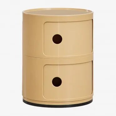 Pacote De 2 Mesas De Cabeceira Redondas Com Prateleiras Babel Mostarda Clara & 2 Gavetas - Sklum