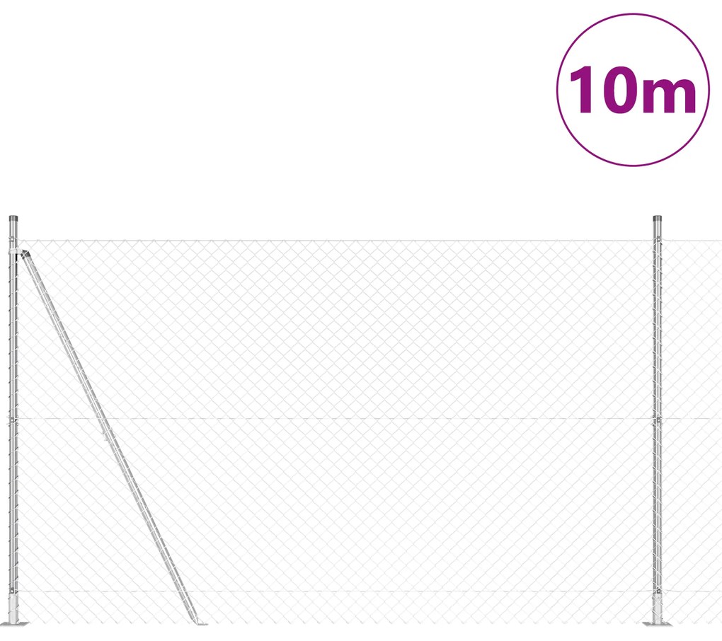 Cerca de Cadeia com 7 Postes Flangeados 1,5x10 m Aço Galvanizado