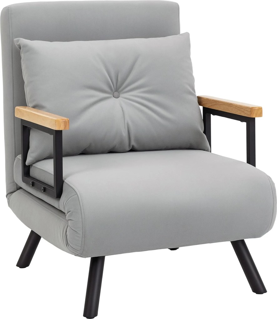 HOMCOM Poltrona Convertível em Cama Poltrona 3 em 1 Convertível em Cama com Encosto Ajustável em 5 Níveis 63x73x81 cm Cinza Claro | Aosom Portugal
