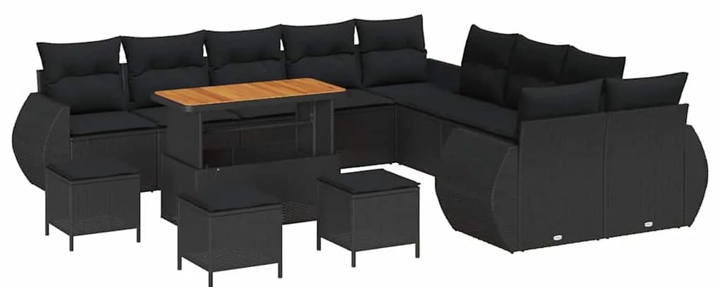 Conjunto de Sofás de Jardim vidaXL de 14 Peças com Almofadas Preto Vim