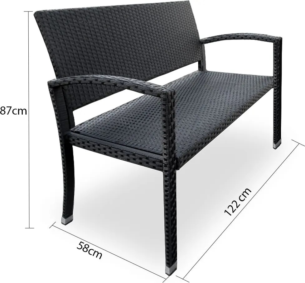 Banco de jardim Polyrattan 122x58x87cm Preto