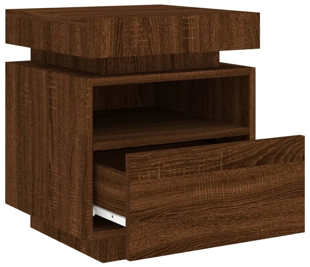 Mesa de cabeceira c/ LEDs 40x39x48,5 cm carvalho castanho